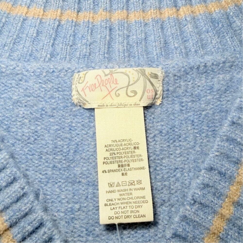 Free People All Star Striped Poncho Vest OS Blue Tassel Tie Boho Knit - Picture 7 of 13